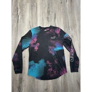 Hollister Shirt Medium Black Purple Tie Dye Logo Long Sleeve Preppy Surf